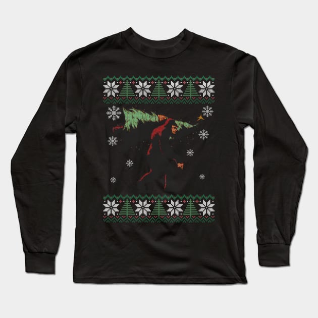 Bigfoot Ugly Christmas Design Sasquatch Xmas Long Sleeve T-Shirt by UNDERGROUNDROOTS